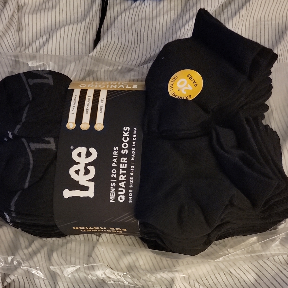 Lee Black Casual Crew Socks 20 Pack